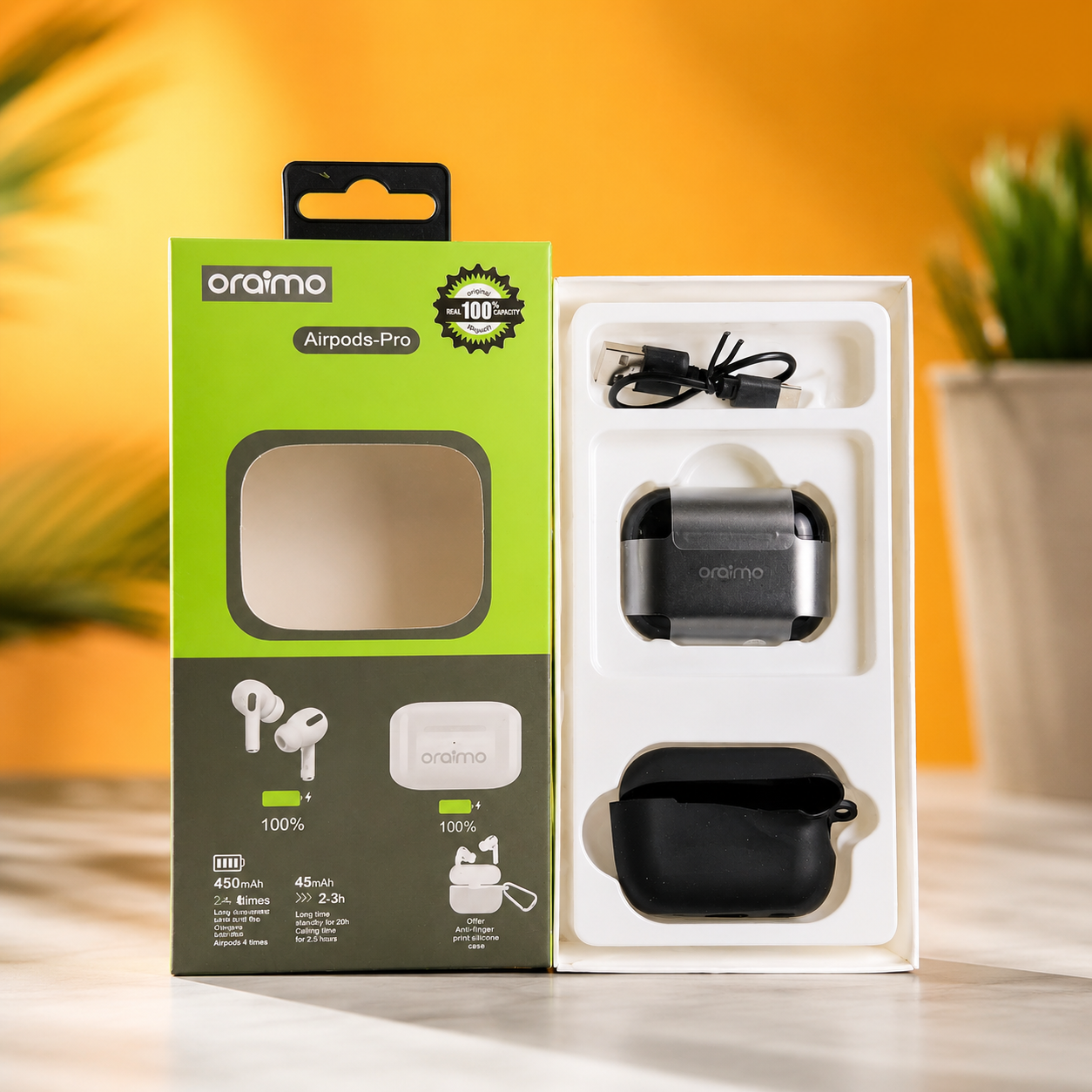 Oraimo Airpods-Pro TWS Wireless Earbuds with charging case and accessories