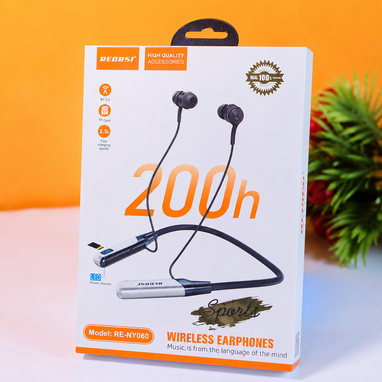 RECRSI RE-NY060 Wireless Neckband Bluetooth Earphone 200 Hours